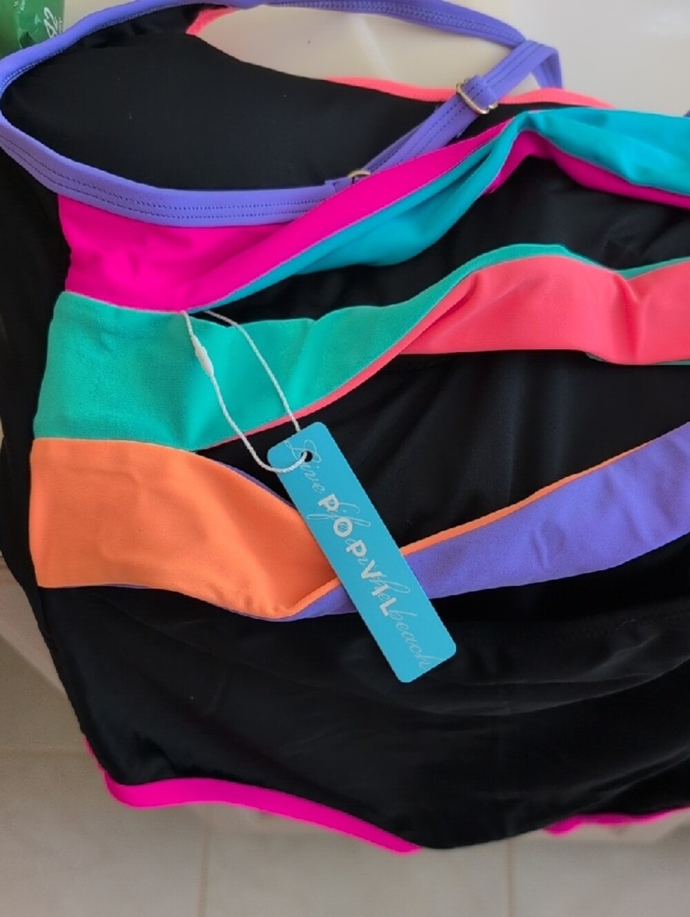 Limited Access -Multicolor Cutout One-Piece Swimsuit - Black with Bright Stripes - Picture 5 of 5